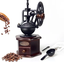 Vintage Hand Crank Wheel Manual Cast Iron Coffee Bean Grinder Mill Burr Antique
