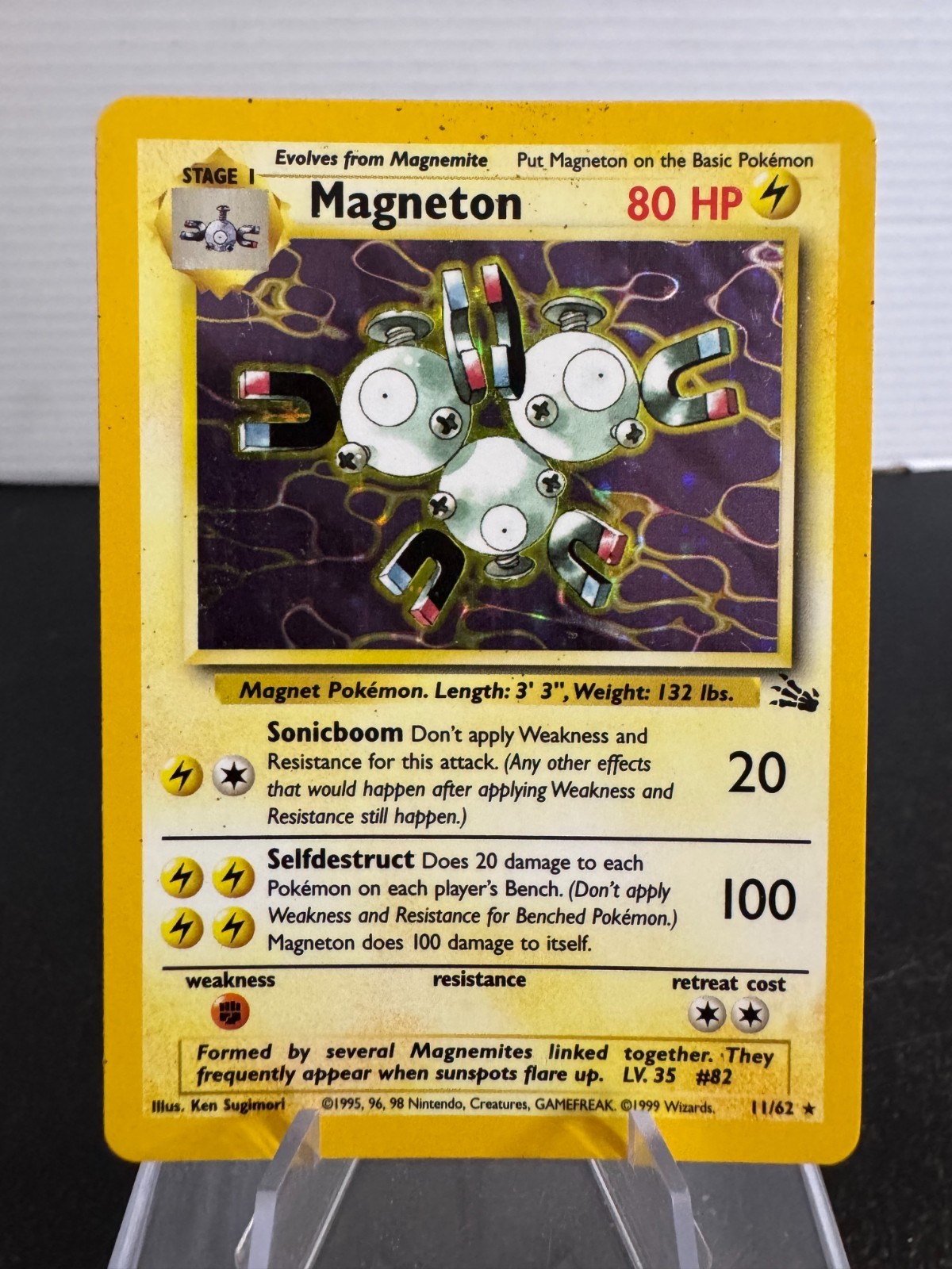 Pokemon Fossil Magneton 11/62 Holo Rare Vintage WoTC HP Heavily Played B