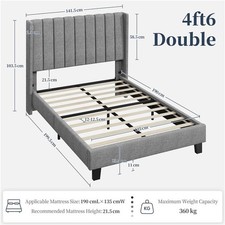 Double Upholstered Bed Frame with Wing Side & Headboard, No Box Spring Needed
