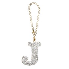 Letter Bag Charm Bling Glitter Letter Charm Initial, White, J Shape