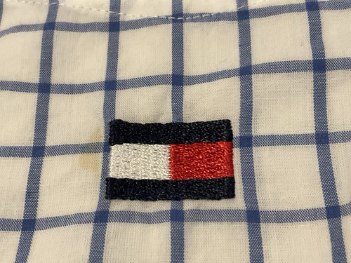 TOMMY HILFIGER, Size 10, White/Blue Checked, Long Sleeve, Collared Blouse w/Logo - Picture 5 of 10