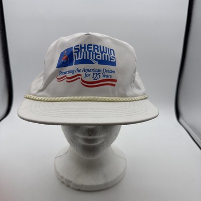 Sherwin Williams Adjustable Leather Strapback Hat Cap White Trucker Rope