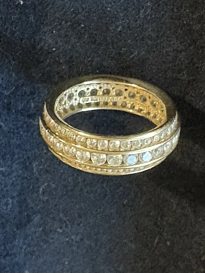 Anillo de alianza de aniversario de boda de circonita cúbica Diamonique de oro amarillo de 14 k 3 filas 3,65 g tamaño 6,5 Foto 4 de 4