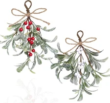 2 PCS Artificial Mistletoe Ornament, Hanging Decorations, Glitter Christmas... 