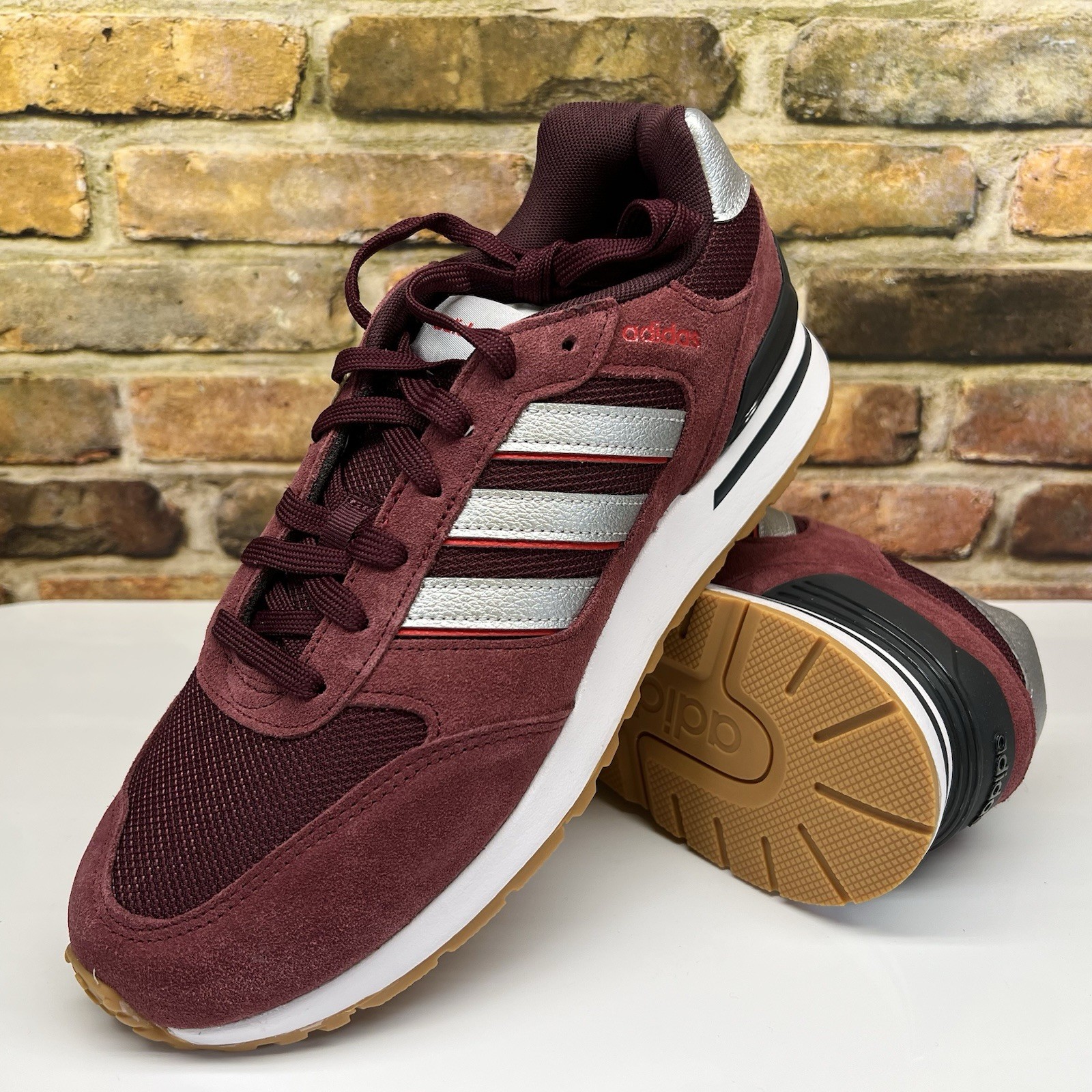 Size 9.5 - adidas Run 80s Shadow Red Matte Silver Maroon ID1270 Low Top Sneaker