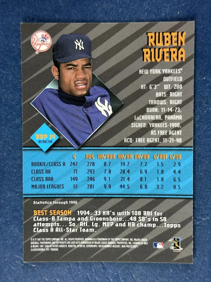 1997 Bowman's Best Preview Refractor BBP-14 Ruben Rivera Yankees - Image 2 of 2