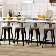 Set of 4 Counter Height Stools Backrest Dining Chairs for Kitchen Island 24"