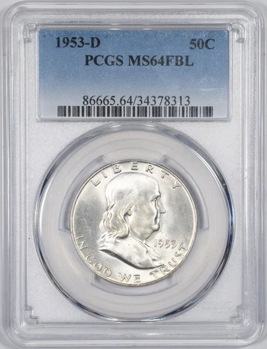 1953-D PCGS MS64FBL Benjamin Franklin Silver Half Dollar Uncirculated BU+
