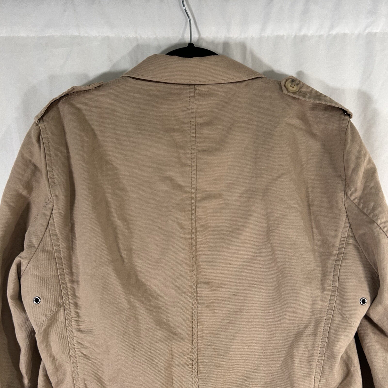 H.E. by Mango Linen Blend Jacket Women's Small Beige Button Up Front Pockets thumbnail 7