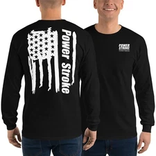 Power Stroke Diesel Shirt, Mens Long Sleeve Truck Shirt, American Flag    