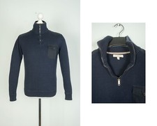 Burberry London Navy Blue Wool Men's Cardigan Sweater Jumper Size S