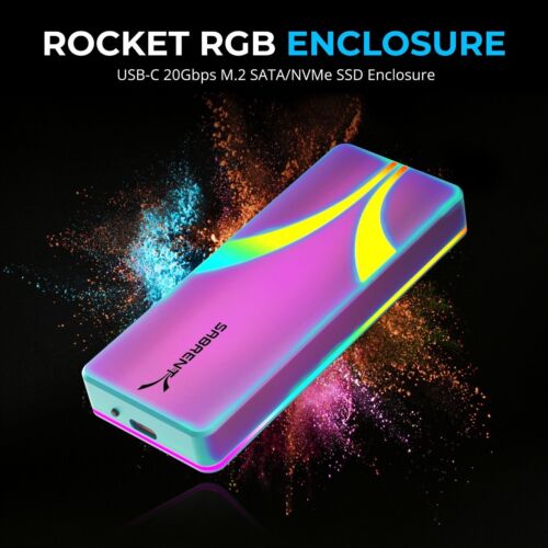 SABRENT Rocket RGB USB C 20Gbps M.2 SATA/NVMe SSD Enclosure (EC-RGBC) - Picture 2 of 6