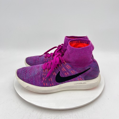 Nike Lunarepic Flyknit High Top Women Size 9 831112-600 Purple Black Shoes