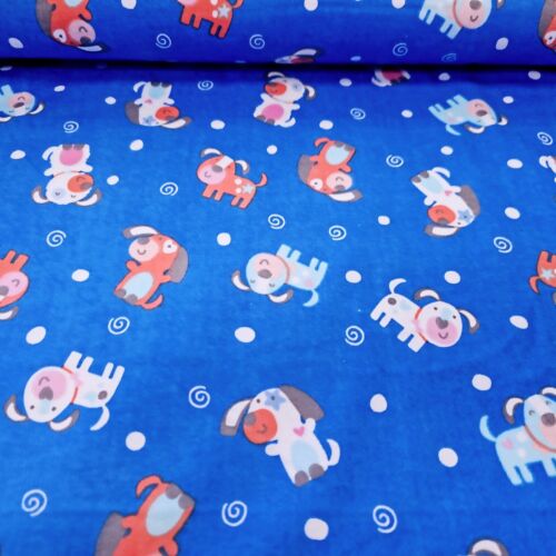 Twinkle Cotton Flannel Pupoy Dog Blue Benartex BY the Yard