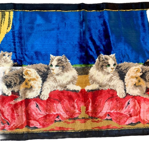 Vintage Kitten Tapestry Rug Wall Hanging 20” x 37” 1950s Cats Mid Century - Picture 4 of 13
