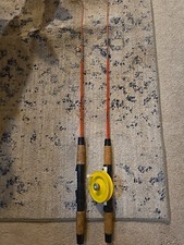 2 Vintage Plyflex 133-BT Glass Fishing Rod Ice 33" Rare & SCHOOLEY'S DE-MA-REEL 
