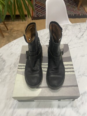 Fiorentini Baker Side Zip Blk Leather Eli Moto Ankle Boots Size US