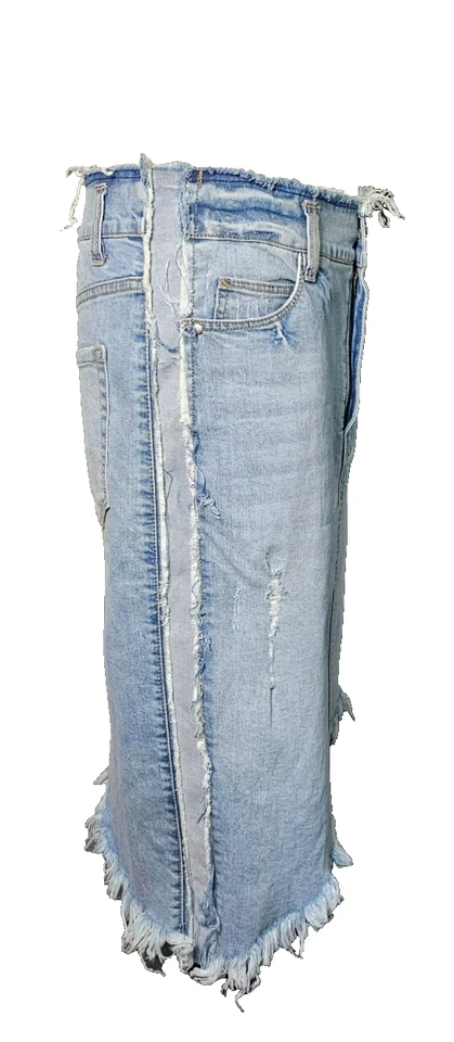 Falda midi vaquera azul lavado claro envejecida asimétrica Rachel Roy para mujer talla 6 Foto 4 de 4