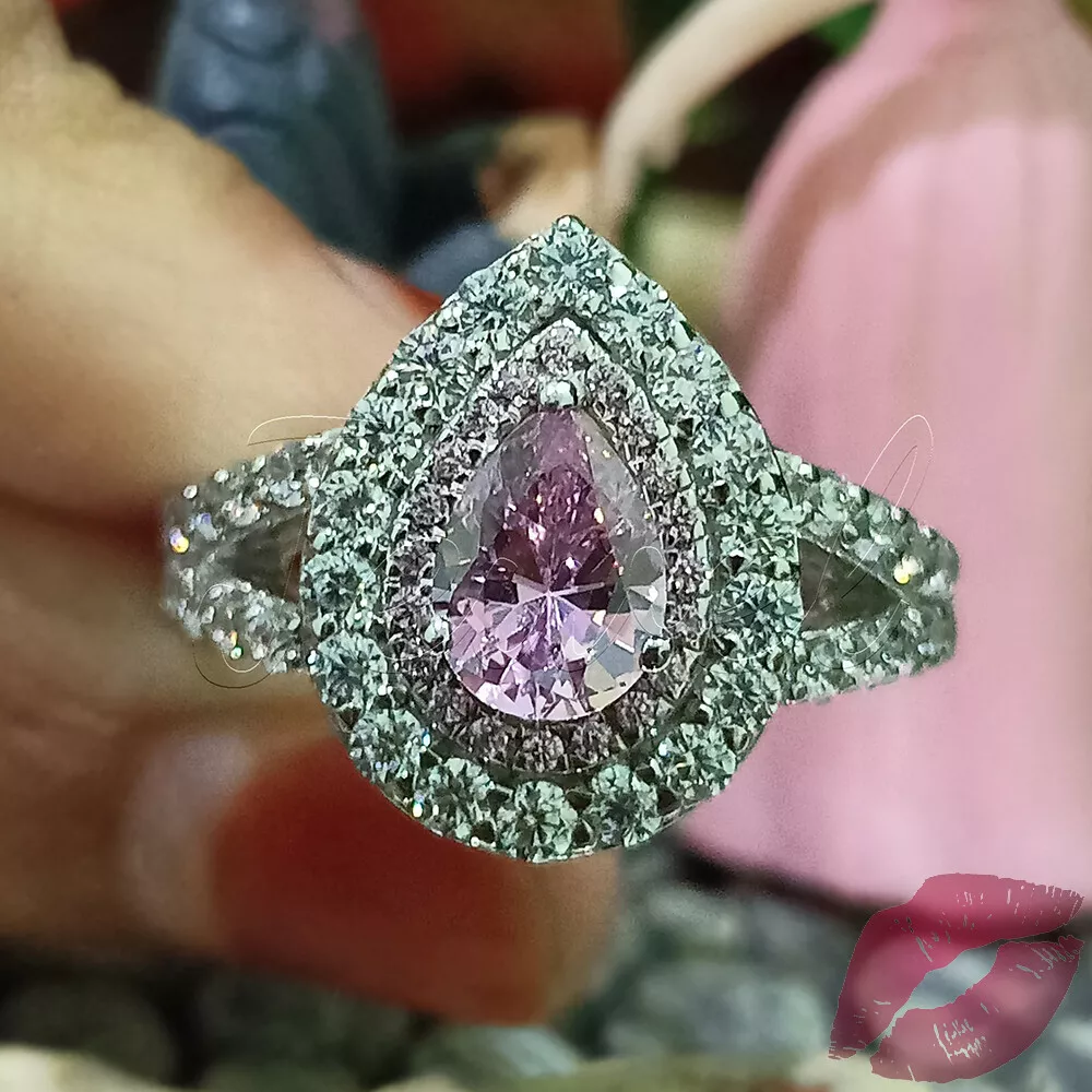 2.70Ct Pink Sapphire Pear Cut Diamond Halo Engagement Ring 14K