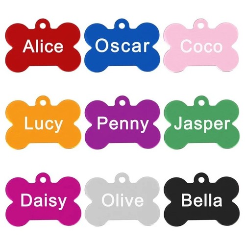 PERSONALIZED ALUMINUM DOG TAG BONE SHAPE ID CAT NAME TAG CUSTOM ENGRAVED - Picture 3 of 11