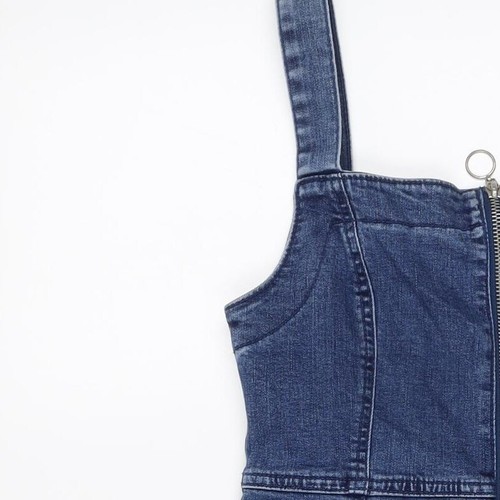 Denim & Co. Womens Blue Cotton Mini Size 8 Square Neck Zip - Picture 7 of 10