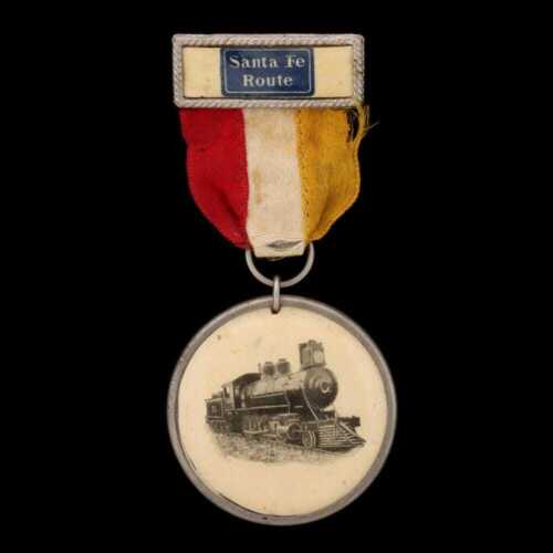 1897 SANTA FE ROUTE SILVER ANNIVERSARY BADGE metal bar pin ribbon & badge