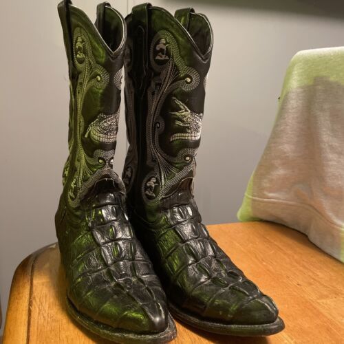 Joe Boots Black Alligator Print Cowboy Boots Size 7 EE - Picture 1 of 4