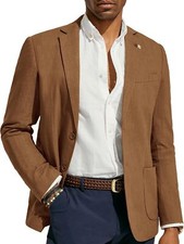 Mens Lightweight Blazer Casual Cotton Linen Sport Coat Unlined 2 Button Jacket