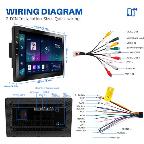 4G+64G 9" Android 13 CarPlay Doble 2 DIN Coche Estéreo GPS Navegación FM con AHD - Imagen 13 de 14