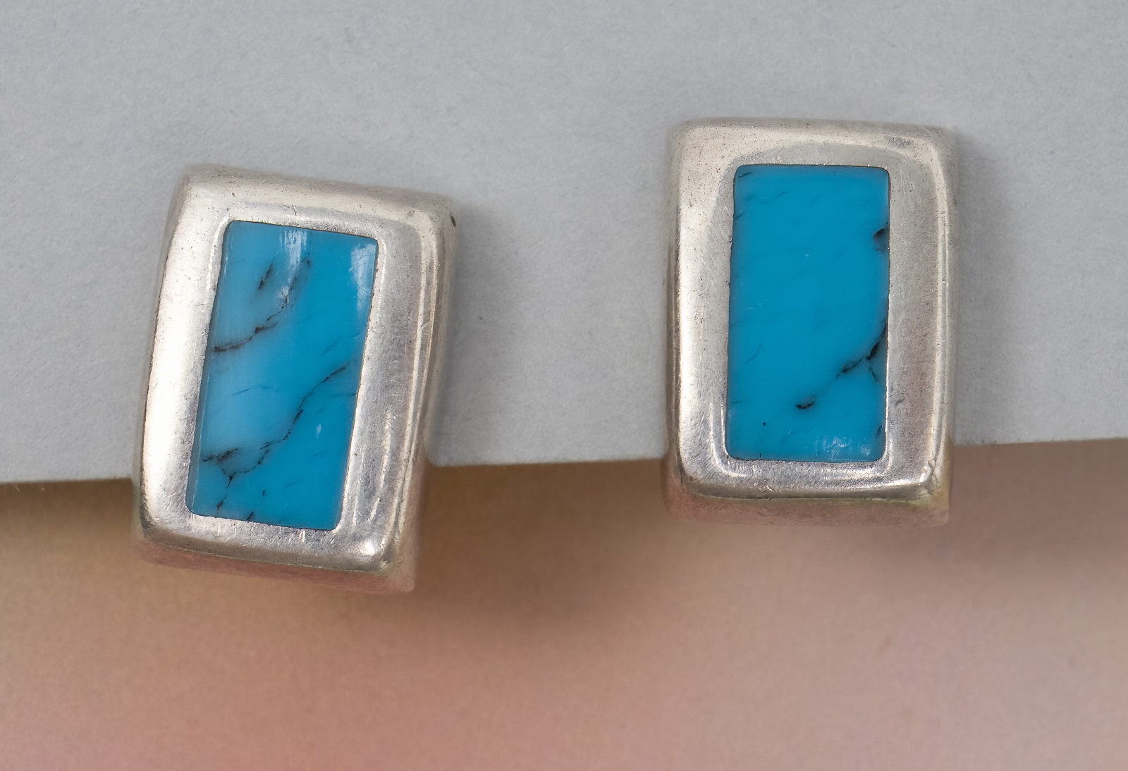 Rectangular Blue Bezel Southwestern Studs Sterlin… - image 2