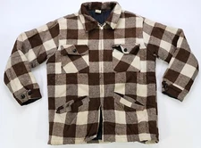 Rare Vintage Checkered Plaid Full Zip Quilt Lined Flannel Jacket 70s 80s Brown M