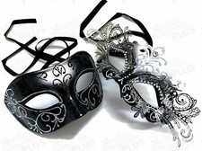 Black Silver Masquerade Ball Mask Pair Wedding Birthday Mardi Gras Cosplay Party