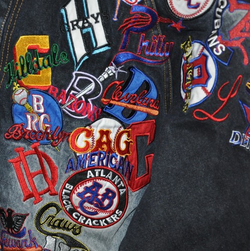 VTG NWT Negro Baseball League Denim Jean Jacket Dark Patches Headgear Size XL - Picture 6 of 16