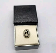 Vintage TIE TACK TIE PIN Silver Tone Oval Engraved "A" Letter Initial