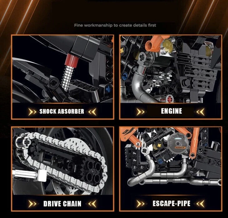 Not Lego Motorbike Superduke Moto Racing 1290 1:8 Model Building Block Set 579pc - Image 4 of 4