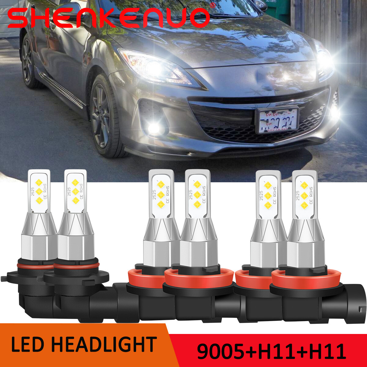 For MAZDA 3 2010 2011 2012 2013 LED Headlight Bulbs High Low Beam