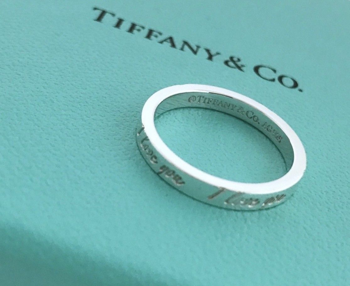 Tiffany & Co. Sterling Silver Size 7 1/2 I Love You Notes Stacking Ring