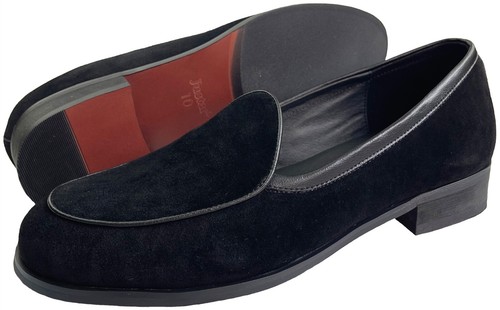 Men's Suede Leather Belgian Loafers Penny Slip-On Black Dress Shoes Prom Flats - Picture 7 of 9