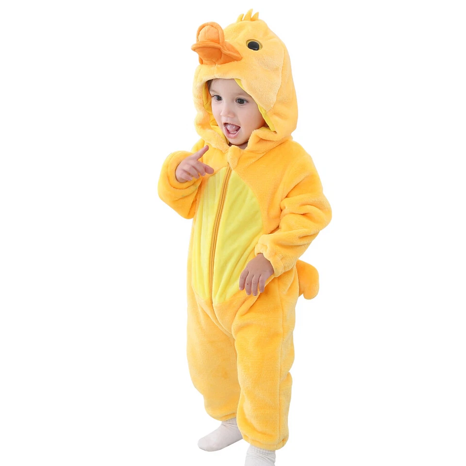 0-3Y 3-4Y Niño Pequeño Bebé Pato Amarillo Disfraz Vestido Elegante Mamelucos Franela Halloween Foto 4 de 4