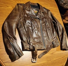 Schott Perfecto Style Harley Davidson Woman's Brown Leather Jacket USA SzL EUC.