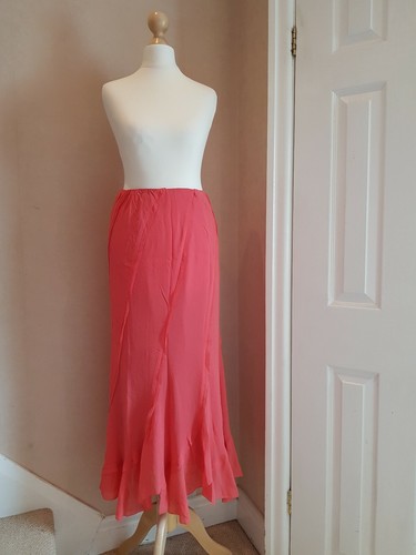 Coast Silk Full Length Maxi Skirt With Ruffle Frill Detail Coral Pink Size 8