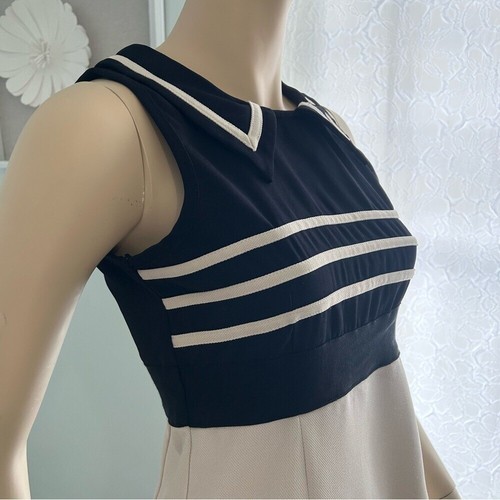 Yumi sleeveless sheath dress Navy/off white stripe mini womens S/4 quirky nerd - Picture 2 of 11