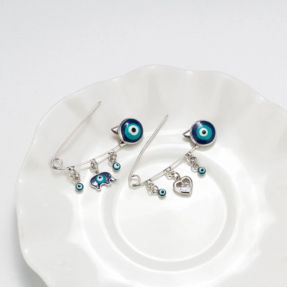 Broche de protección de bebé recién nacido prendedor de seguridad encanto elefante mal de ojo ZARD Foto 2 de 2