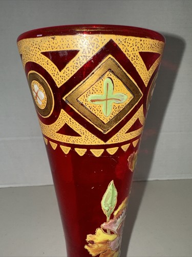 Mont Joye Legras Art Glass Vase with Heavy Gold Enamel and Floral Decor - Picture 8 of 8