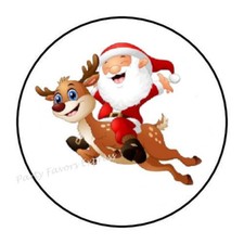 SANTA CLAUS RIDING REINDEER CHRISTMAS ENVELOPE SEALS LABELS STICKERS FAVORS