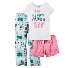 NWT Carter's Size 4 I LOVE SLEEPOVERS 3 Piece Pajama Shorts Pants Top Puppy
