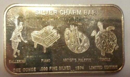 1974 Silber Charm Bar International Barren Co. 1 Unze Silberbarren 1 Oz. Kunst - Bild 1 von 6
