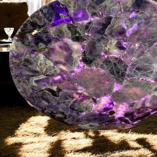 36" Amethyst Stone Coffee Table Crystal Healing Gemstone Countertop Crystal Deco - Picture 5 of 7