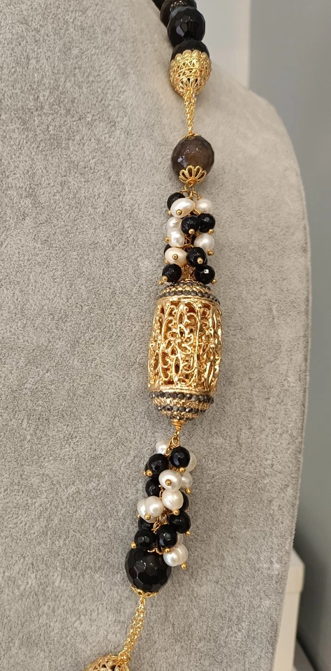 Collana lunga artigianale pietra dura Onice nera - Immagine 2 di 4