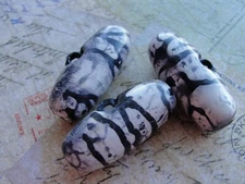 Vintage 3 Large Buttons Black White Marbled Elongated Toggle Shank  1-3/8" MR